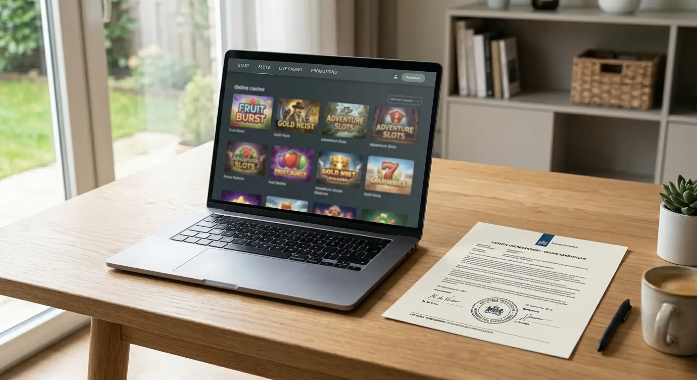Beste online casino zonder Cruks Nederland 2026 overzicht op laptop met licentiedocument