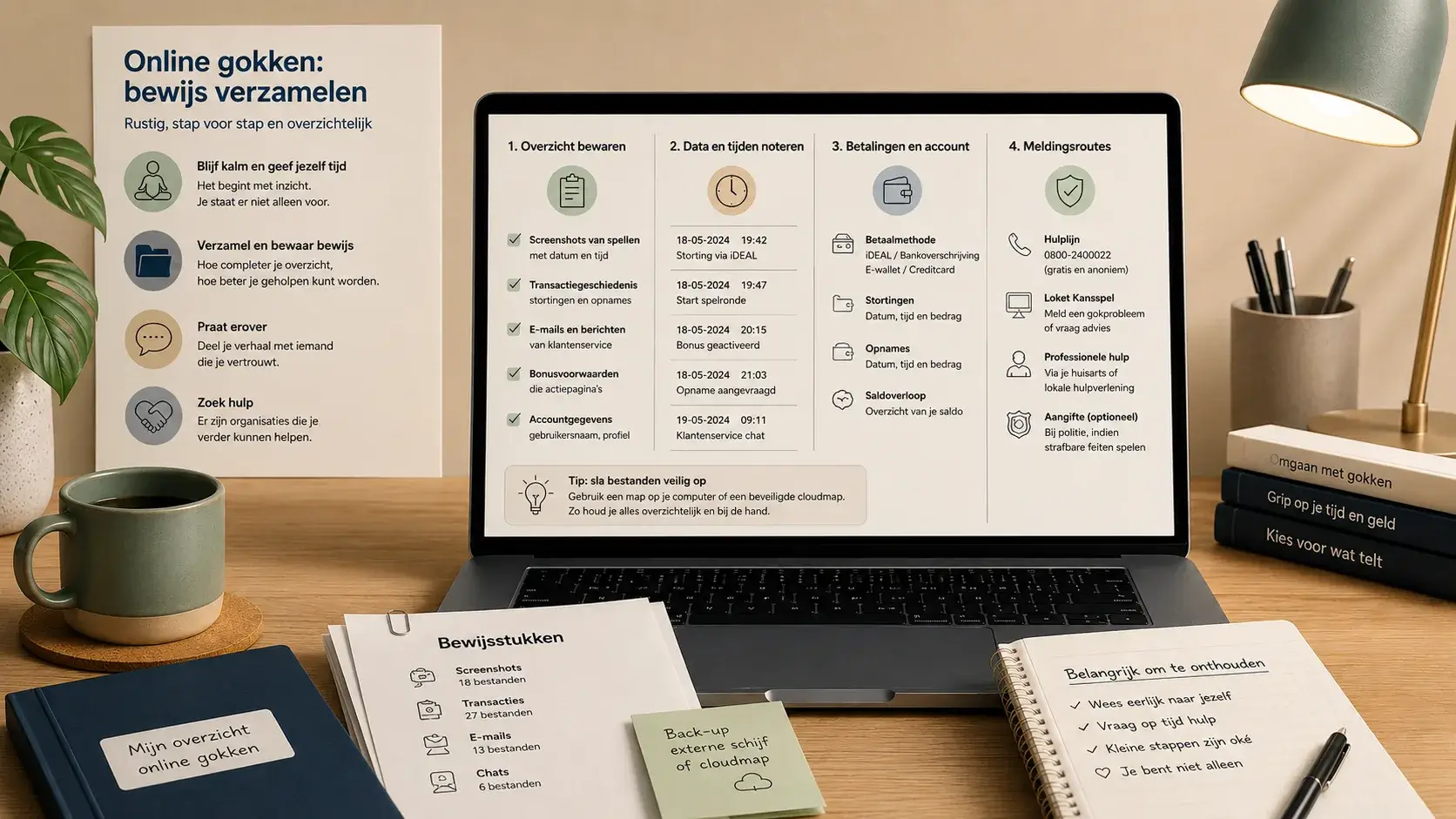 Overzicht van bewijsstukken bij een probleem met een online kansspelaanbieder